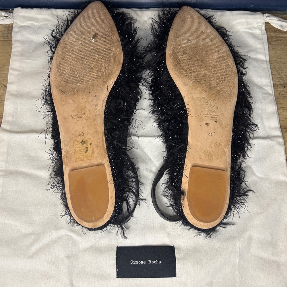Simone Rocha black Beaded Pointy Toe Flats (Made in Italy) Size 40-US Women’s 9 - Picture 4 of 6